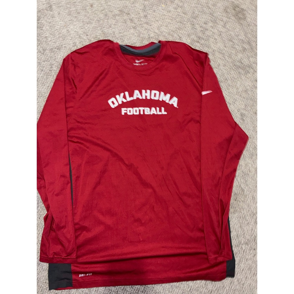 Nike Dri-FIT Oklahoma Sooners Football Shirt Mens XL Red Long Sleeve Athletic